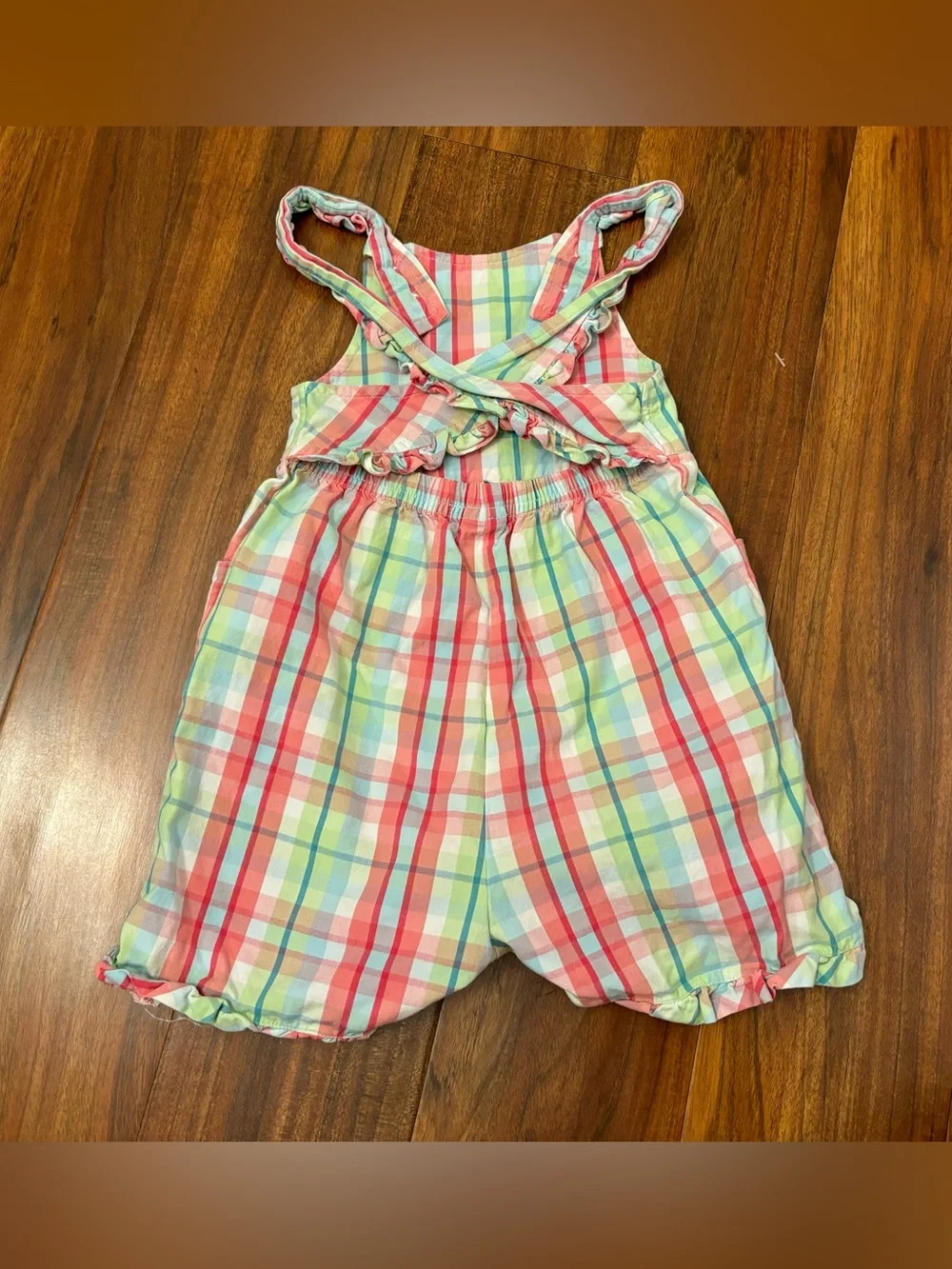 Gymboree vintage y2k 2001 Green/Pink plaid butterfly overall shorts